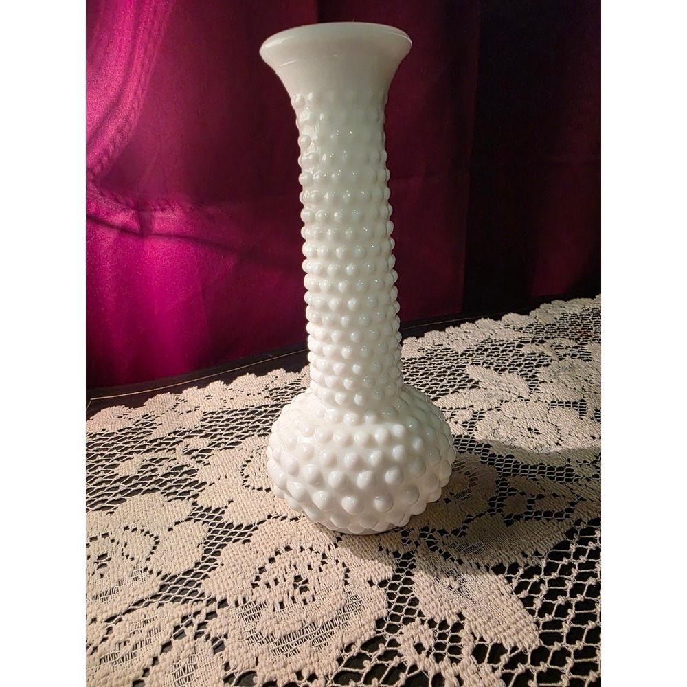 Vintage Milk Glass Hobnail Bud Vase White Mid Century Decor Made in USA